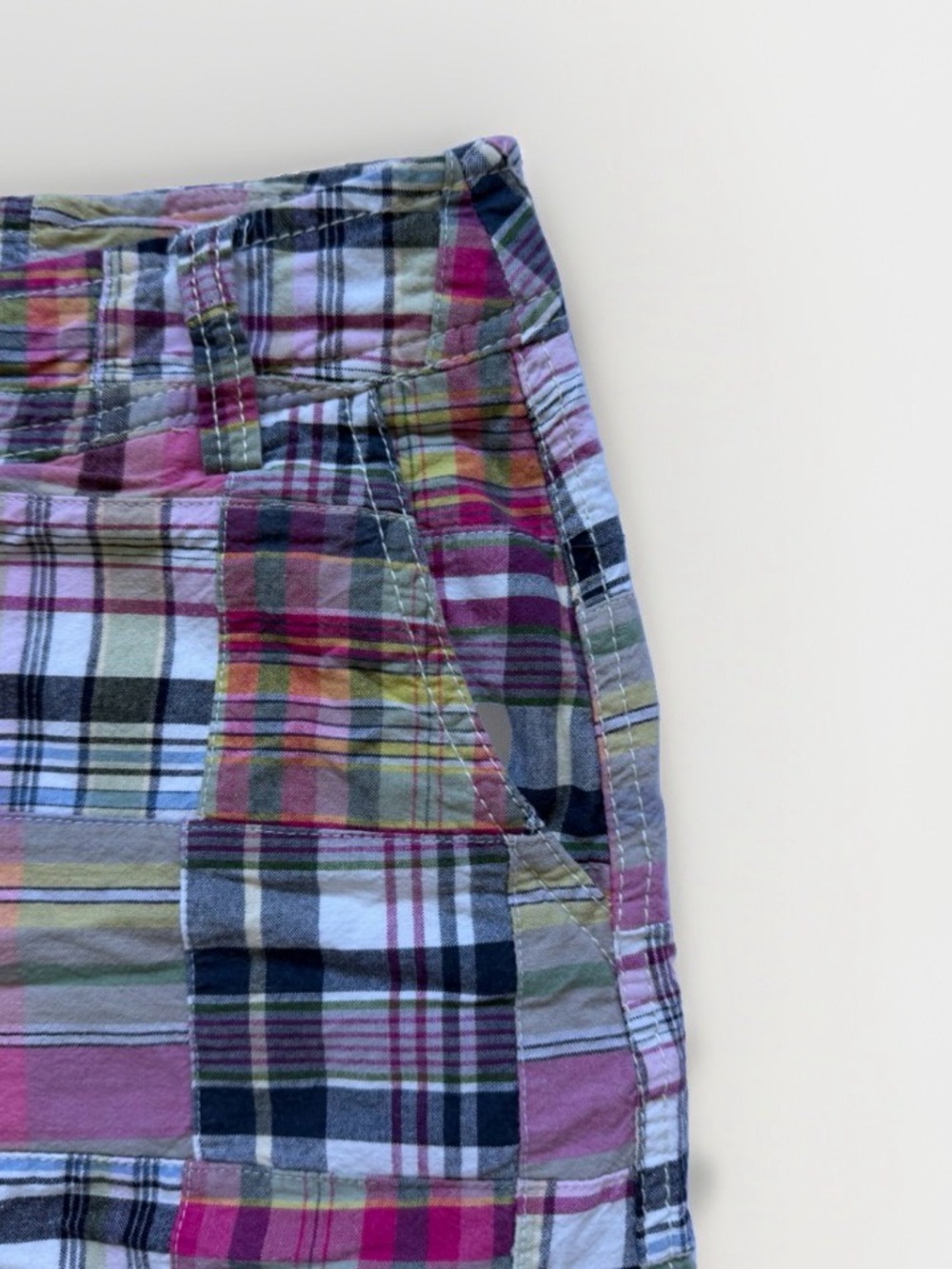 Merona Y2K Madras Plaid Patchwork Mini Skirt Pink Green Boho Prep 2000s Size 14 - Picture 7 of 10